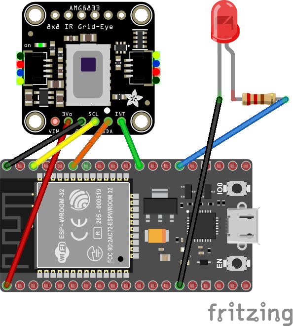 Wiring of a sensor breakout and LED for the sample