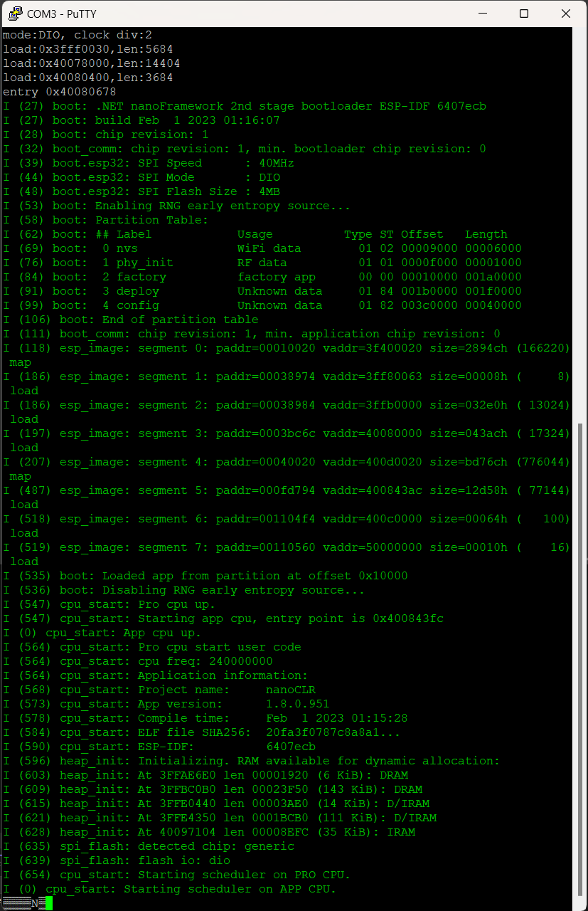 putty ESP32 outcome