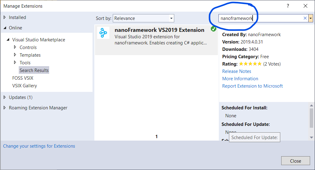 Visual Studio - Manage Extensions Dialog