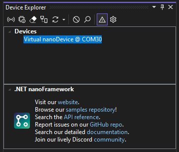 virtual device listed in device explorer